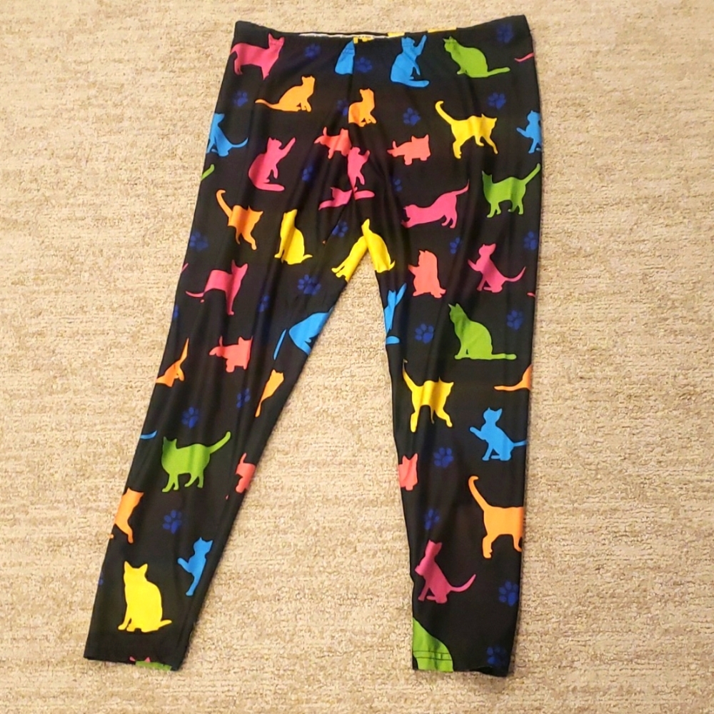 Brave new look silky neon cat leggings/ pjs